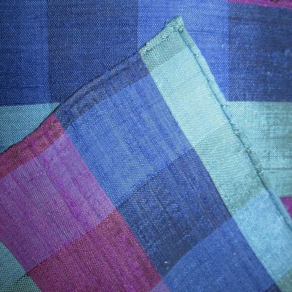 Vintage Blue grey hand loomed silk plaid scarf 20,5” x 72” double sided. - Picture 4 of 6